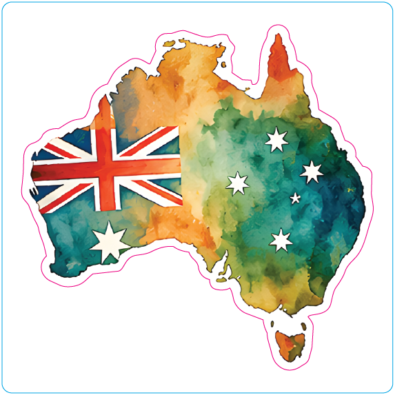 Watercolour Australian Flag Map Vinyl Sticker - #1002