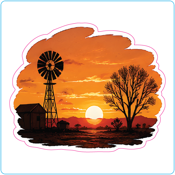 Australian Outback Windmill Sunset Vinyl Sticker - #1004