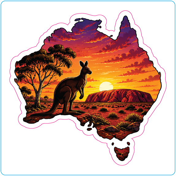 Australian Outback Uluru Kangaroo Sunset Vinyl Sticker - #1005