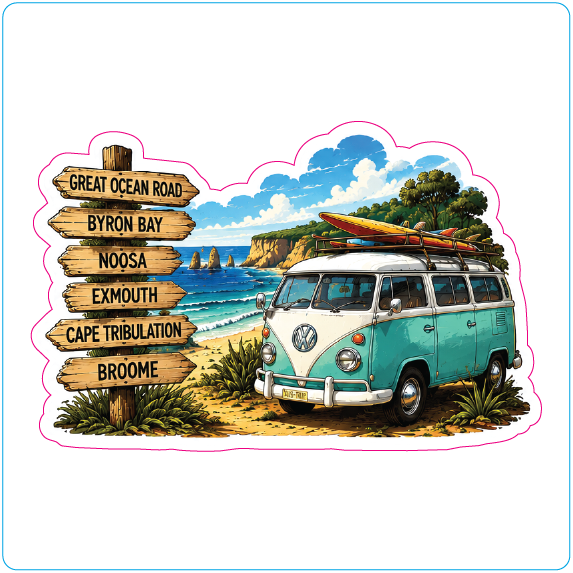 Australian Road Trip Kombi Van Vinyl Sticker - #1009