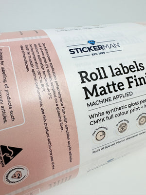 Sticker Rolls - WHITE SYNTHETIC - Laser Cut  - Custom Size