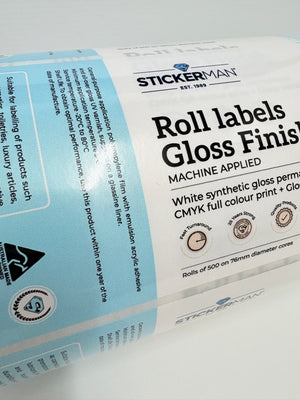Sticker Rolls - WHITE SYNTHETIC - Laser Cut  - Custom Size