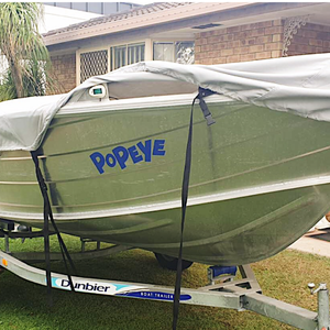POPEYE - cut out boat name in Ultramarine Blue